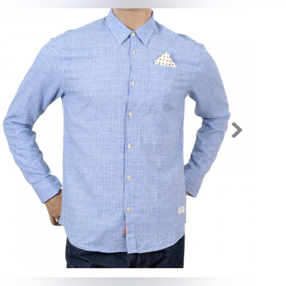 Scotch & Soda Blue & White Pattern Cotton Linen Button Down long sleeve Shirt